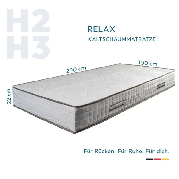 RELAX Kaltschaummatratze - 100x200 cm - H2, H3, H4 - 7-Zonen - Schlafmatratze